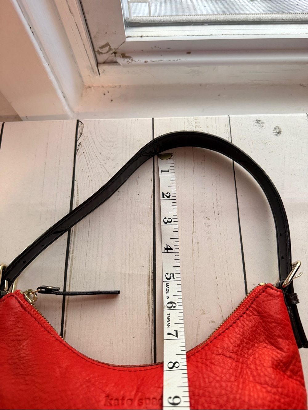 Kate Spade | Red Pebbled Leather Mini Hobo Bag with Black/Brown Patent Trim - Picture 12 of 14